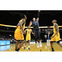KW Titans guard Joel Friesen takes a shot against the London Lightning