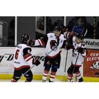 Corpus Christi IceRays forward Nicholas Seitz receives congratulations after scoring