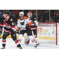 Lehigh Valley Phantoms RW Colin McDonald sets up in front of the Belleville Senators' goal