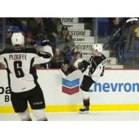 Vancouver Giants forward Tristen Nielsen celebrates a goal vs. the Victoria Royals