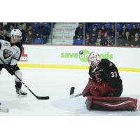 Milos Roman of the Vancouver Giants shoots against the Prince George Cougars