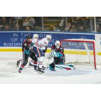 Kelowna Rockets goaltender Roman Basran stops the Kamloops Blazers