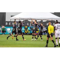 Las Vegas Lights FC celebrates a goal in the preseason