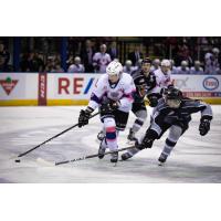 Vancouver Giants defend against the Victoria Royals