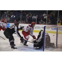 Allen Americans left wing Emerson Clark scores against the Utah Grizzlies