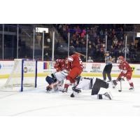Allen Americans crash the net for a goal against the Tulsa Oilers