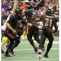 Arizona Rattlers quarterback Verlon Reed hands off to Jabre Lolley vs. the Cedar Rapids River Kings