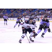 Macon Mayhem defenseman Jarret Kup vs. the Fayetteville Marksmen