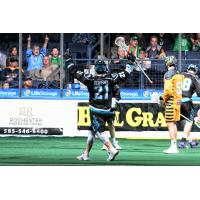 Chris Boushy of the Rochester Knighthawks celebrates a goal against the Georgia Swarm