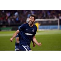 Elliot Collier of Memphis 901 FC celebrates his goal