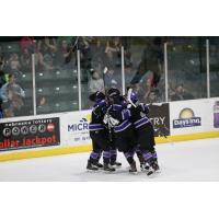 Tri-City Storm celebrate a goal against the Omaha Lancers