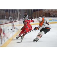 Philip Samuelsson of the Lehigh Valley Phantoms (right) vs. the Charlotte Checkers