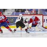 Owen Hardy of the Vancouver Giants scores vs. the Spokane Chiefs