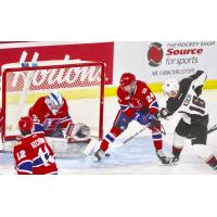 Davis Koch of the Vancouver Giants takes a shot against the Spokane Chiefs