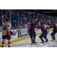 Tulsa Oilers celebrate a goal against the Kansas City Mavericks