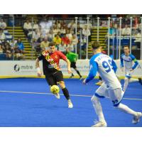 Juan Pereira of the Baltimore Blast with possession against Utica City FC