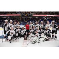 Vancouver Giants pose with the Western Conference championship trophy