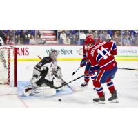 Vancouver Giants goaltender David Tendeck faces the Spokane Chiefs