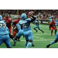 Philadelphia Soul quarterback Dan Raudabaugh passes against the Atlantic City Blackjacks