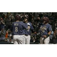 Frisco RoughRiders congratulate Preston Beck after his homer