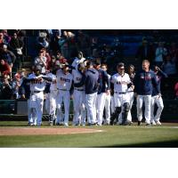 Tacoma Rainiers, playing as the Tacoma Giants, celebrate a walk-off win