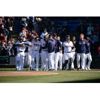 Tacoma Rainiers, playing as the Tacoma Giants, celebrate a walk-off win