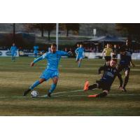 El Paso Locomotive FC with possession against Colorado Springs Switchbacks FC
