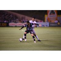 Sacramento Republic FC defends against Las Vegas Lights FC midfielder Lucas Scaglia