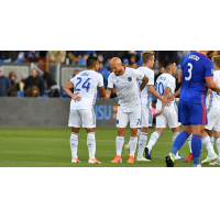 Nick Lima of the San Jose Earthquakes celebrates his game-winning goal with teammate Magnus Eriksson