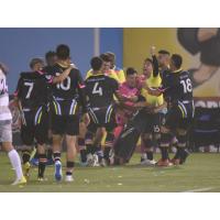 Las Vegas Lights FC players were elated after Santiago Echavarria scored 10 minutes after making his professional debut