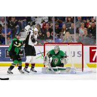 Vancouver Giants in front of the Prince Albert Raiders goal