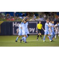 Jerome Kiesewetter of El Paso Locomotive FC celebrates his second goal against Sacramento Republic 3-1