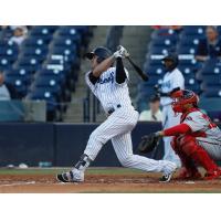 Angel Aguilar of the Tampa Tarpons with a big swing
