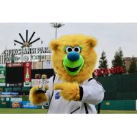 Fresno Grizzlies mascot Parker with astronaut bobblehead