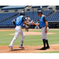 Angel Aguilar of the Tampa Tarpons rounds the bases after his home run