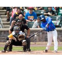 Blake Grant-Parks of the Rockland Boulders at bat against the Sussex County Miners