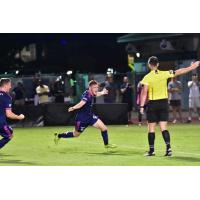 South Georgia Tormenta FC forward Mikie Rowe celebrates his goal against Orlando City B