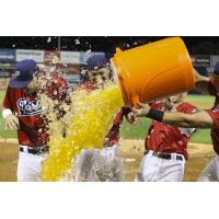 Nick Banks of the Potomac Nationals gets a Gatorade bath