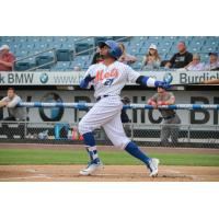 Rajai Davis of the Syracuse Mets reached base twice, including homering in his first at bat of Monday's game