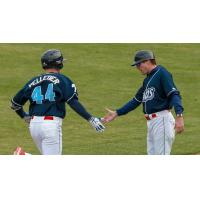 Ben Pelletier receives a low five after his home run