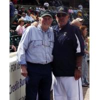 Brooks Robinson, left, and Andy Etchebarren at Etchebarren's final game as York Revolution manager, September 16, 2012