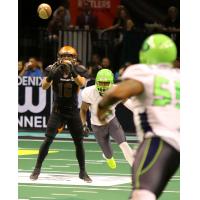 Jarrod Harrington of the Arizona Rattlers prepares to make a catch against the Nebraska Danger