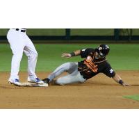 Rey Fuentes of the Long Island Ducks slides into second