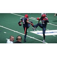 Washington Valor defensive backs Fredrick Obi (5) and Marrio Norman celebrate vs. the Philadelphia Soul