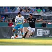 Javan Torre (left) scored his second goal of the season in Las Vegas Lights FC's match at Tacoma