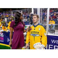 Georgia Swarm sideline reporter Tabitha Turner conducts and interview