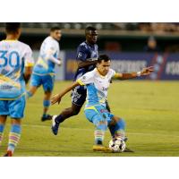 Las Vegas Lights FC with possession against the Fresno FC Foxes