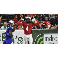 Jacksonville Sharks wide receiver Jarmon Fortson celebrates a touchdown against the Columbus Lions