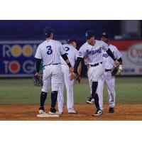 Oswaldo Cabrera (3) and Pablo Olivares of the Tampa Tarpons