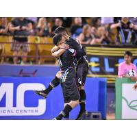 Irvin Raul Parra and Jose Villarreal celebrate for Las Vegas Lights FC